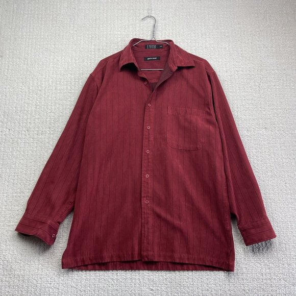 Vintage Pierre Cardin Faux Suede Dark Red Dress Shirt Men Size M Button Up - Picture 1 of 13
